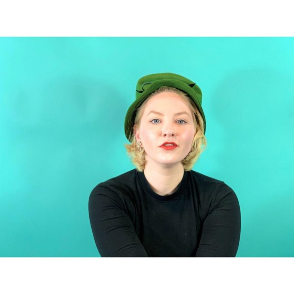 Vintage 1960s Green Hat Tall Mod Wool Bowler Hat main image 9